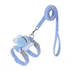 Blue pet leash with a small object attached on a white background
