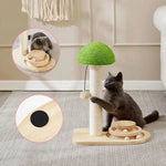 Heavy-duty wooden base with non-slip pad on the cat scratching post