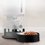 Kibble dispensing into the bowl with infrared anti-jam sensor highlighted