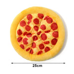 Toy pizza with pepperoni slices on a white background, showing dimensions.