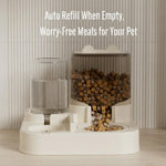 Pet feeder with water dispenser on a wooden floor.