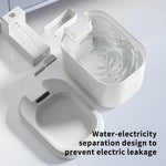White pet water bowl with detachable parts on a light gray background
